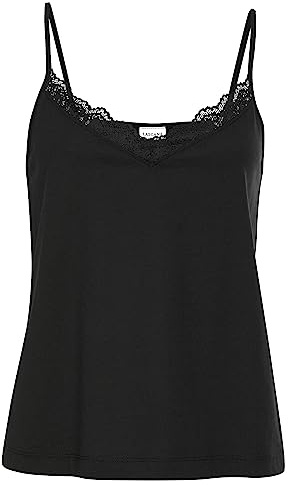 Lascana Damen Spitzentop mit v-Ausschnitt mit Spitzenblende, unifarben, verstellbare Träger, weiche Single-Jersey-Qualität für EIN angenehmes Tragegefühl