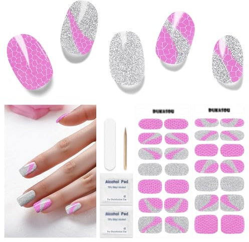 Nagelfolie UV Härtend - 28 Stück Nagelsticker UV Gel Nagelfolien Selbstklebend Nail Sticker Nagellackstreifen Gel-Nagelaufkleber in Salonqualität Art Stickers DIY für Damen Mädchen