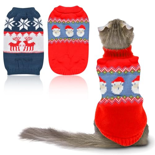 Hundepullover: 2 Stück warme Winter Pullover für Katzen & Hunde - Weihnachten Muster Strickwaren mit Hundekostüm
