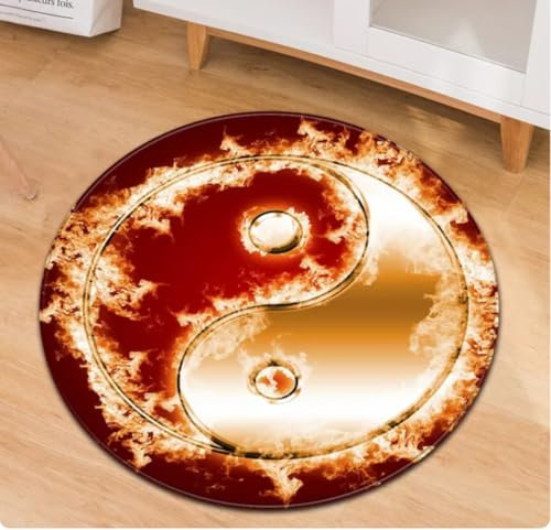 PASPRT Yin Yang Tai Chi Runder Teppich Blume des Lebens Gym Teppiche Kreis Teppich Yoga Meditationsmatten rutschfeste Stuhlmatte Dekor 100Cm
