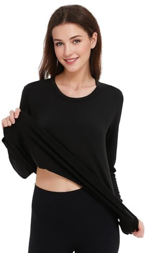 Monbessi Women's Thermal Tops Scoop Neck Ladies Long Sleeve Thermal Vests Thermal Underwear Warm Wicking Thermal Base Layers(S, Black)