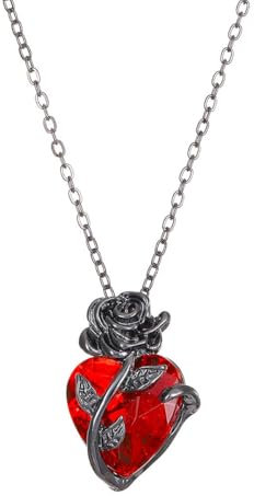 Clataly Gothic Liebe Rose Halskette Dark Wrapped Blume Herz geformte Halsketten Schmuck für Frauen