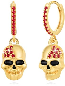 MEDWISE Totenkopf Creolen Gold 925 Sterling Silber Hoops Hängend Ohrringe Vergoldet Punk Schmuck Geschenk für Damen Mädchen Mama Herren Unisex