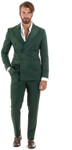 Giosal Abito Uomo Doppiopetto Vestito Completo Giacca Pantaloni Bottoni Revers Raso Elegante Smoking Vari Colori (IT, Numero, 48, Regular, Regular, Verde)