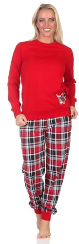 Normann Damen Schlafanzug mit Bündchen mit Karohose und süßem Tiermotiv