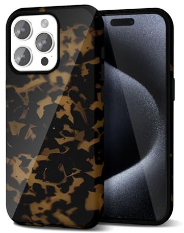Svanove Tortoise Shell Phone Case for iPhone 15 Pro Case Girly Trendy Pattern, Retro Amber Cool Animal Print, Luxury Cute Case for Women Girl, Aesthetic Y2k Turtle Hard Shell Plastic Cover
