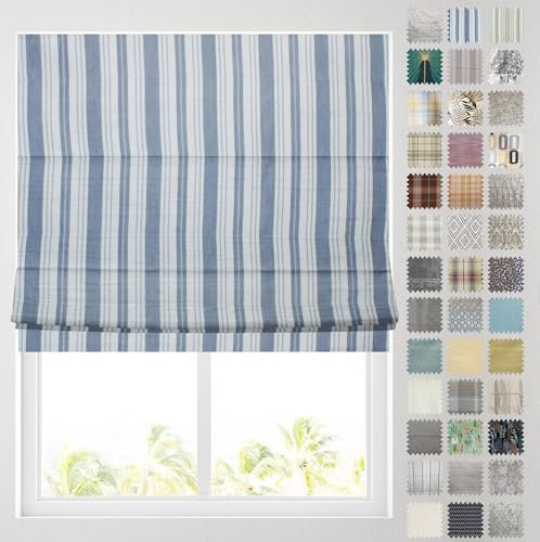 Barnes Blinds - Patterned Roman Blinds, Fully Lined, Custom Sizing Available - Durable Fittings Easy Fit (Orkney Blue Stripe 183cm)