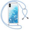 Vauki handyband für iPhone XS/X Hülle mit Band, Silikon Durchsichtig Transparent Flüssig Glitzer mit Kette Kordel Bumper Treibsand Necklace TPU Schutzhülle Case für iPhone XS, Blau