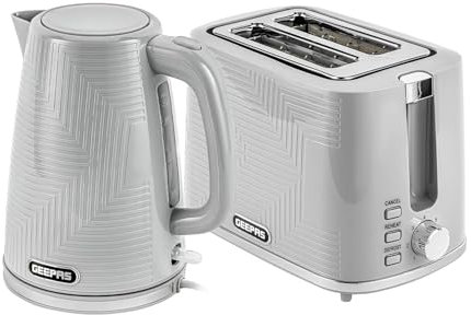 Geepas Opus Kitchen Combo Set, 3000W Electric Kettle and 900W 2 Slice Toaster, 1.7L Cordless Design with Otter Control, 7 Browning Levels, Grey