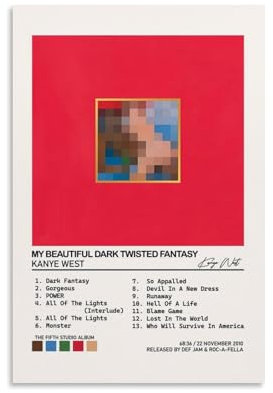 BUHANCE Poster My Beautiful Dark Twisted Fantasy von Kanye West, Album, Sänger, Leinwandposter, beliebte Retro-Kunst, abstrakte Kunst, Zimmer, Wohnzimmer, Schlafzimmer, Dekoration, Geschenk, Poster,