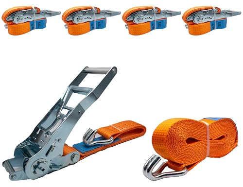 EQT 4 Stück 5000kg 6m Spanngurte mit Langhebelratsche und Haken zweiteilig DIN EN 12195-2 TÜV GS