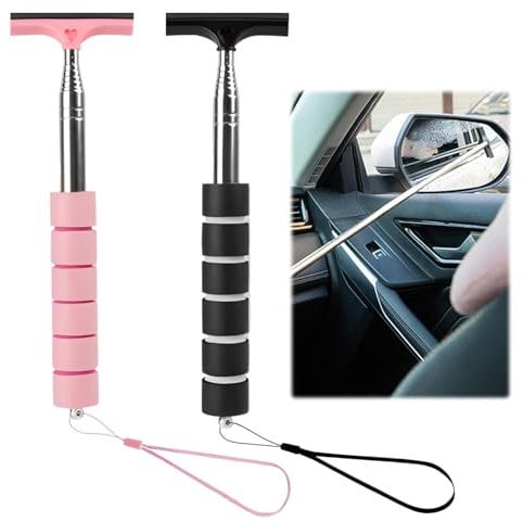 Qianeffort Wing Mirror Squeegee,2 PCS Car Side Mirror Squeegee,Car Rearview Mirror Wiper,Retractable Car Mirror Wiper,Mini Wing Mirror Wiper,Mini Squeegee for Car Windows Car Mirror(Black+Pink)