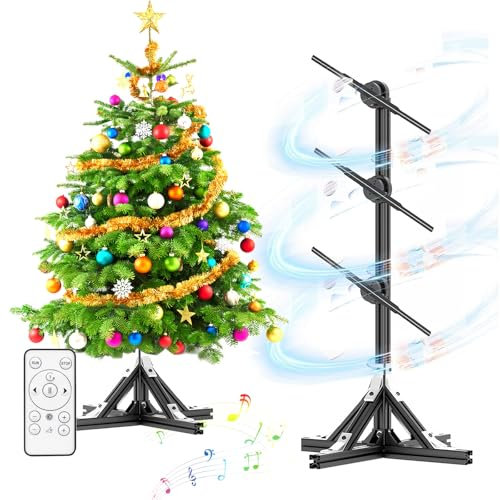 SAIYERUS Proiettore a Ventola a LED con Ologramma 3D da 17,7 con Albero di Natale Olografico 3D con Wi-Fi e Telecomando,3 Pezzi con Supporto da Pavimento per pubblicità Natale Decorazioni Negozi