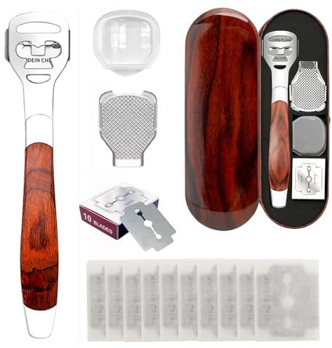 Callus Remover for Feet,14 PCS Foot File Pedicure Set, Stainless Steel Foot File Callus Remover with 10 Blades and Wood Handle, Professional Hard Skin Remover Callus Remover for Feet Care