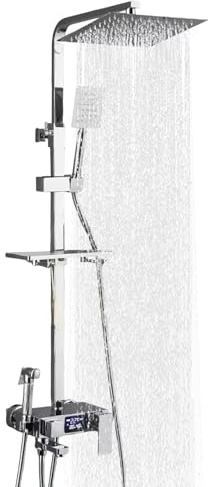 Ensemble de pomme de douche avec thermostat, panneau de douche en acier inoxydable avec robinet, 4 jets de massage, douchette à main et entrée de baignoire, kit de finition de douche colonne de douche
