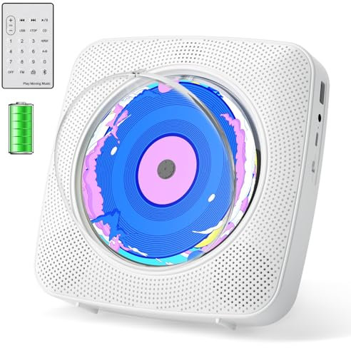 Lettore CD Portatile hifi: Kegaudio Lettore CD Bluetooth con Altoparlante Lettore musica da tavolo a parete con supporto Riproduzione USB/AUX Presa per cuffie bianco