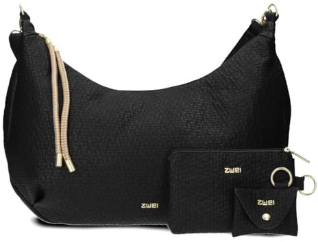 Zwei Damen Shopper LOLA LO140 erweiterbare Schultertasche mit Reißverschluss (16-18 Liter) 3-teiliges Set Umhängetasche mit Geldbeutel & Schlüsselanhänger, große XL Damen Handtasche (black)