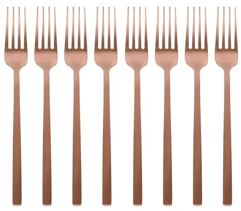 Argon Tableware 8 Stainless Steel Dinner Forks – 19.5cm Copper Finish Modern Cutlery Set for Dining & Entertaining – Stylish Dishwasher Safe Tableware