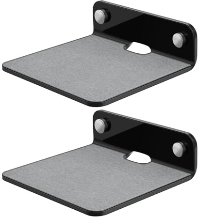 TNP Speaker Shelf Wall Mount - Small Floating Shelf Stand w/Anti Slip for Wireless Speaker - 4.25 Acrylic Tiny Shelves for Smart Phones, Cameras, Mini Action Figures Decor Display, (2 Pack, Black)