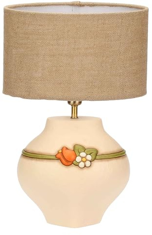 THUN Lampe mit mittelgroßen Keramikblumen, Lampenschirm aus feuerfester Baumwolle und Polyester, Lampenschirm aus lackiertem Eisen, Kollektion Country Bloom, 22,1 x 17,1 x 20,9 cm