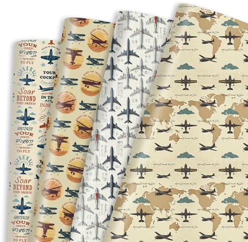 Pineraap Geschenkpapier für Flugzeuge, Kampfjet, Militär- und Flugzeug-Designs, Geschenkpapier für Luftfahrt-Enthusiasten, Piloten, 50,8 x 71,1 cm, 12 Blatt