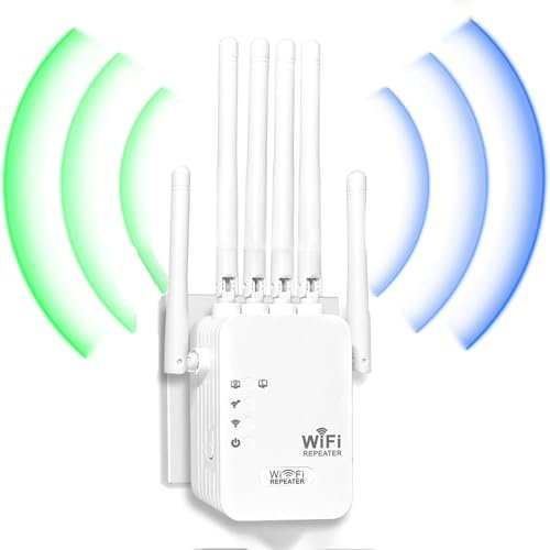 Amplificador WiFi Repetidor de Señal WiFi 2.4GHz con 6 Antena, Superficie Cubierta: 300 m², 2 Puertos LAN, Compatible con Todos los Routers para Casa
