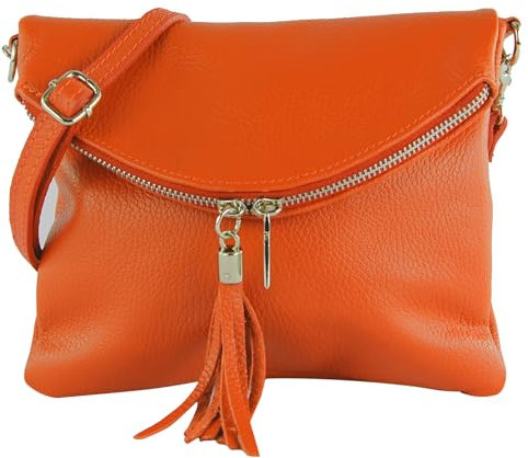 modamoda de T07L / T139L Damen Leder kleine Umhängetasche 2 Modelle handmade in Italy, Farbe:T139L Orange