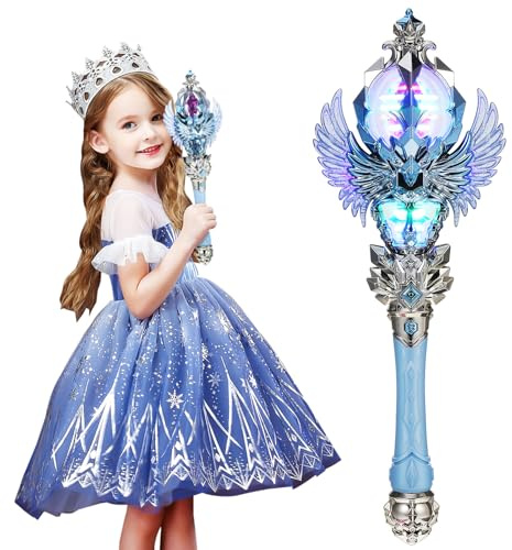 Kisangel Leuchtender Feenstab Für Kinder Mit Bunter Led Beleuchtung Und EIN-Knopf-Bedienung – Prinzessinnenstab Für Rollenspiele Geburtstagsfeiern Und Cosplay