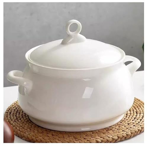 Vnook Zuppiera in Ceramica Bianca con Coperchio e mestolo, zuppiera da Portata in Porcellana da 2500 ml for Cucina, Adatta al microonde e alla lavastoviglie