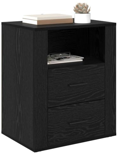 vidaXL Bedside Cabinet Black oak 50 x 36 x 60 cm Engineered wood, Modern Nightstand, Rectangular Bedside Cabinet, Elegant Storage Solution, Functional Side Table, Compact Bedroom Furniture