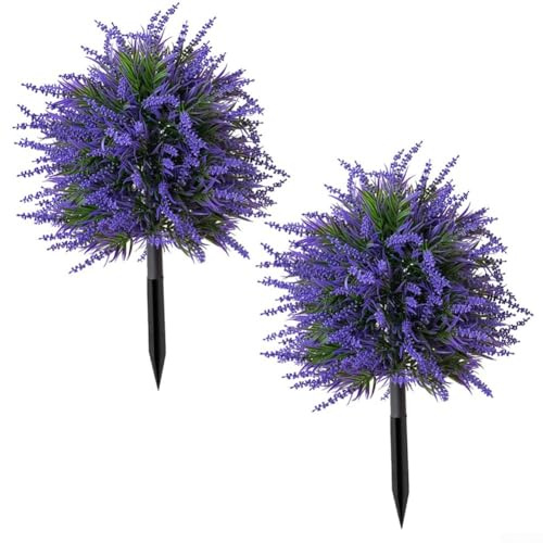 Yuanpgky Künstliche Lavendel Buchsbaum Formschnitt Kugel Bäume mit Erdspieß für Outdoor Garten Dekor, UV-beständige Kunstpflanzen für Terrasse, Balkon und Eingang Dekoration