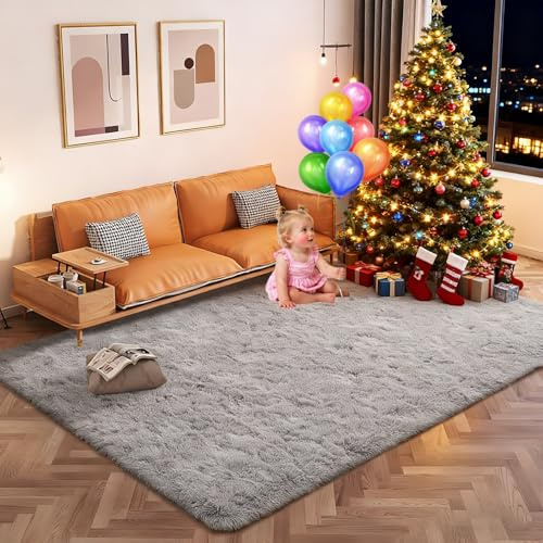 ZXIAOHUI Flauschiger Teppich 60 x 200 cm Anti-Rutsch Unterseite, Flauschig, Super Soft, Moderne Deko, Waschbar, Flauschiger Hochflor Teppich, Wohnzimmer Teppiche, für Schlafzimmer, Grau