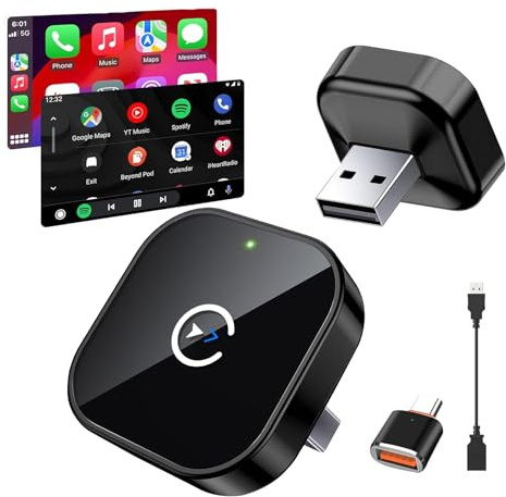 2025 Upgraded Wireless CarPlay Adapter – Bluetooth 5.3 & WiFi 6, Plug & Play USB-A mit USB-C Adapterkabel, stabile kabellose Verbindung ohne Verzögerung, kompatibel mit iPhone Android