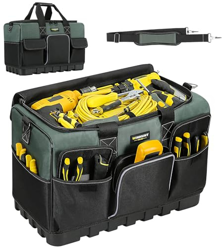 WINHUNT Wide Mouth Tool Bag, Heavy Duty Tool Bags with Waterproof Tough Bottom, Tool Storage Organiser Electrician, Grey, 18 Inch