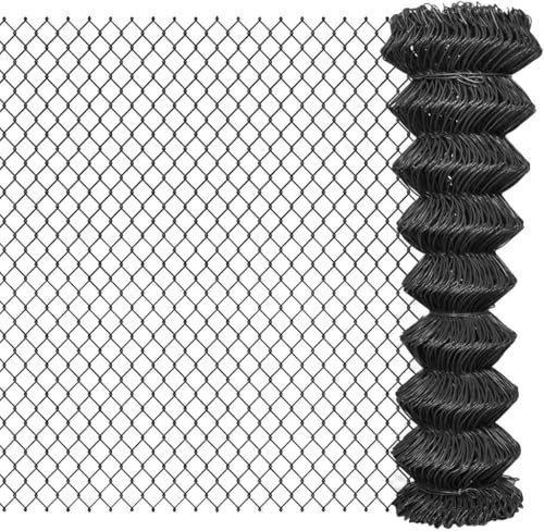 Maschendrahtzaun 15x1,5m, PVC-beschichteter Stahl, Grau, 60x60mm Maschenweite, robustes Gartenzaun-Set für Garten und Grundstück, witterungsbeständig und UV-geschützt