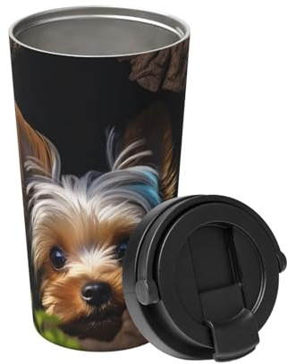 BYPPJGH Insulated Coffee Mug 17oz with Lid Hidden Carry Loop Stainless Steel Coffee Travel Mug A Little Yorkshire Terrier Coffee Tumbler Coffe Cup for Men Women