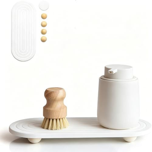 Quick Drying Stone Tray, Natural Diatomite Absorbent Mat with Wooden Feet, Fast Evaporation, Anti-Slip Grooves, Multifunctional for Bathroom Sink, Toothbrush, Soap, Cup, Kitchen, Vanity