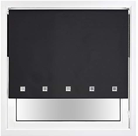 FURNISHED Blackout Roller Blind with Square Eyelets & Metal Fittings Trimmable - Black, 120W x 165H cm