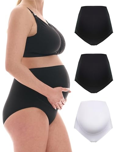 Herzmutter - Culotte Maternité Coton - Slip Femme Enceinte - sous-vêtements Maternité - Culotte de Grossesse - OekoTex100 - Lot de 3-5130 (S, Noir/Noir/Blanc)
