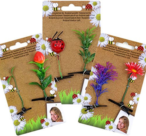 6 Stück Haarspange f. Kinder/Blumen, Marienkäfer, Erdbeere Haarklammer Schmuck
