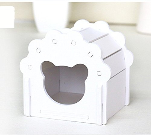 Hamster Hideout Hut, Safe Wood Cage DIY Colorful Hut Cute Wooden Bedding House for Mice Dwarf Hamster Small Animals (White)