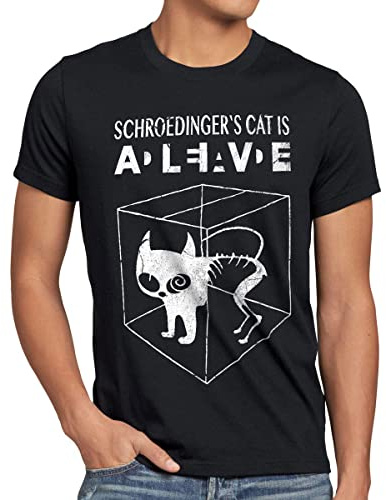 style3 Sheldon Schroedingers Katze Herren T-Shirt Bekleidung Alive Dead Physik Experiment, Größe:4XL, Farbe:Schwarz