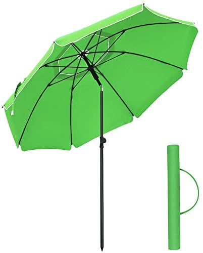 SONGMICS Ombrellone di 160 cm, UPF 50+, Inclinazione Bidirezionale a 30°, Altezza Regolabile, con Borsa da Trasporto, per Balcone Giardino Terrazzo Spiaggia, senza Base, Verde GPU60GN