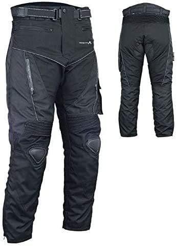 ARISTA Pantalon Moto, Cordura, Impermeable, Forro Térmico Extraíble, 4 Estaciones, Protecciones EVO 1 y 2 CEE Rodilla y Muslos, Modelo PROTECH Negro Talla M