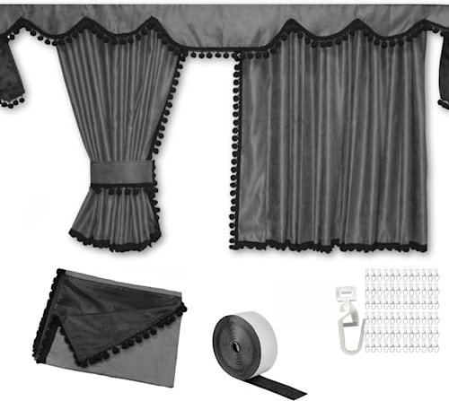 Adomo LKW Gardinen Set - 7-Teilig - Actros MP4 & MP5 - Blickdicht - Extra Lang - Handmade - Vorhänge - Sichtschutzvorhang - Cab Curtain