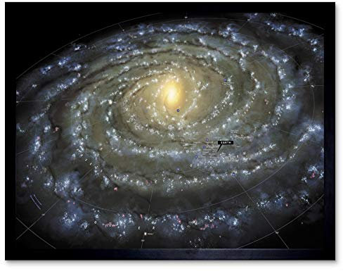 Artery8 Space Map Milky Way Galaxy Spiral Stars Solar System Art Print Framed Poster Wall Decor 12x16 inch Platz Karte Sterne Wand Deko