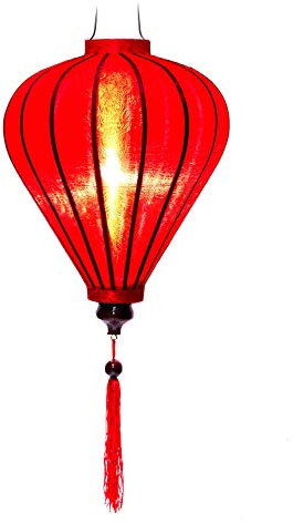 Lampion, asiatische Seide, Rot, R Ø 29 cm, Hoi An Laterne aus Stoff, Bambus und Holz - Vietnamesisches Kunsthandwerk und asiatische Dekoration (REF. M20-R)