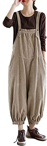 Bigassets Donna Autunno Inverno Tute con cinturino regolabile Salopette in velluto a coste di cotone Khaki L