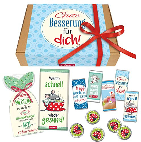 STEINBECK Geschenkbox - Gute Besserung - Geschenk Süße Medizin Mitbringsel Präsentkorb Geschenkkorb Geschenkset Schokolade Fruchtgummi Krankenbesuch Erkältung Genesungswünsche