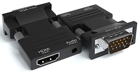 JAMEGA – HDMI auf VGA Adapter 2er Pack 1080P HDTV mit Audio Übertragung Konverter | 3,5mm Audioanschluss | HDMI Buchse zu VGA Stecker für PC, Laptop, Monitor, Beamer UVM.